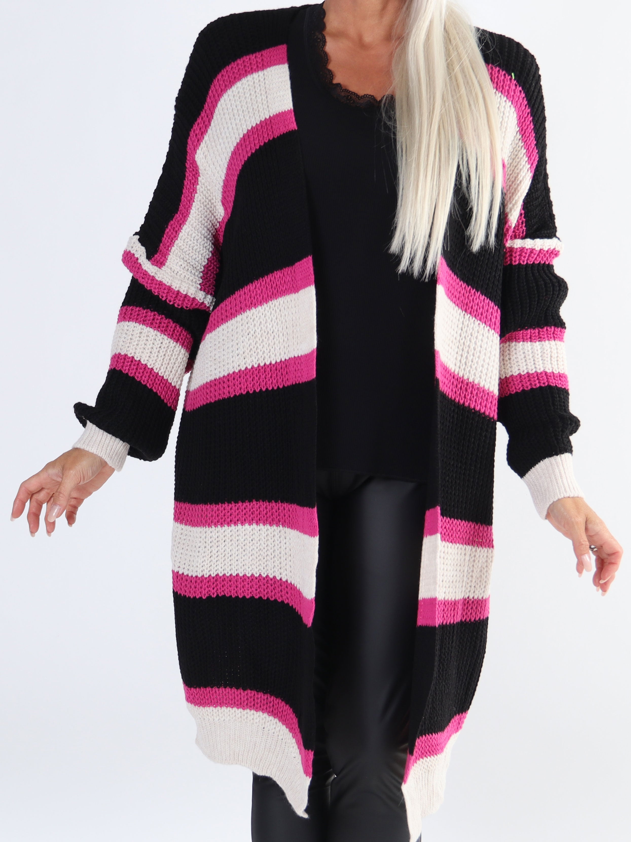 Kata - Flerfärgad randig plus size stickad kofta